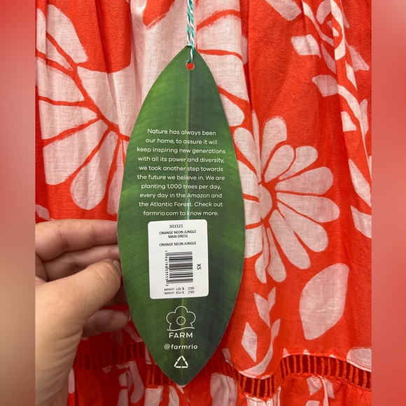 NWT FARM RIO Orange Maxi Tiered Dress Sz XS $230 MSRP - Picture 4 of 5